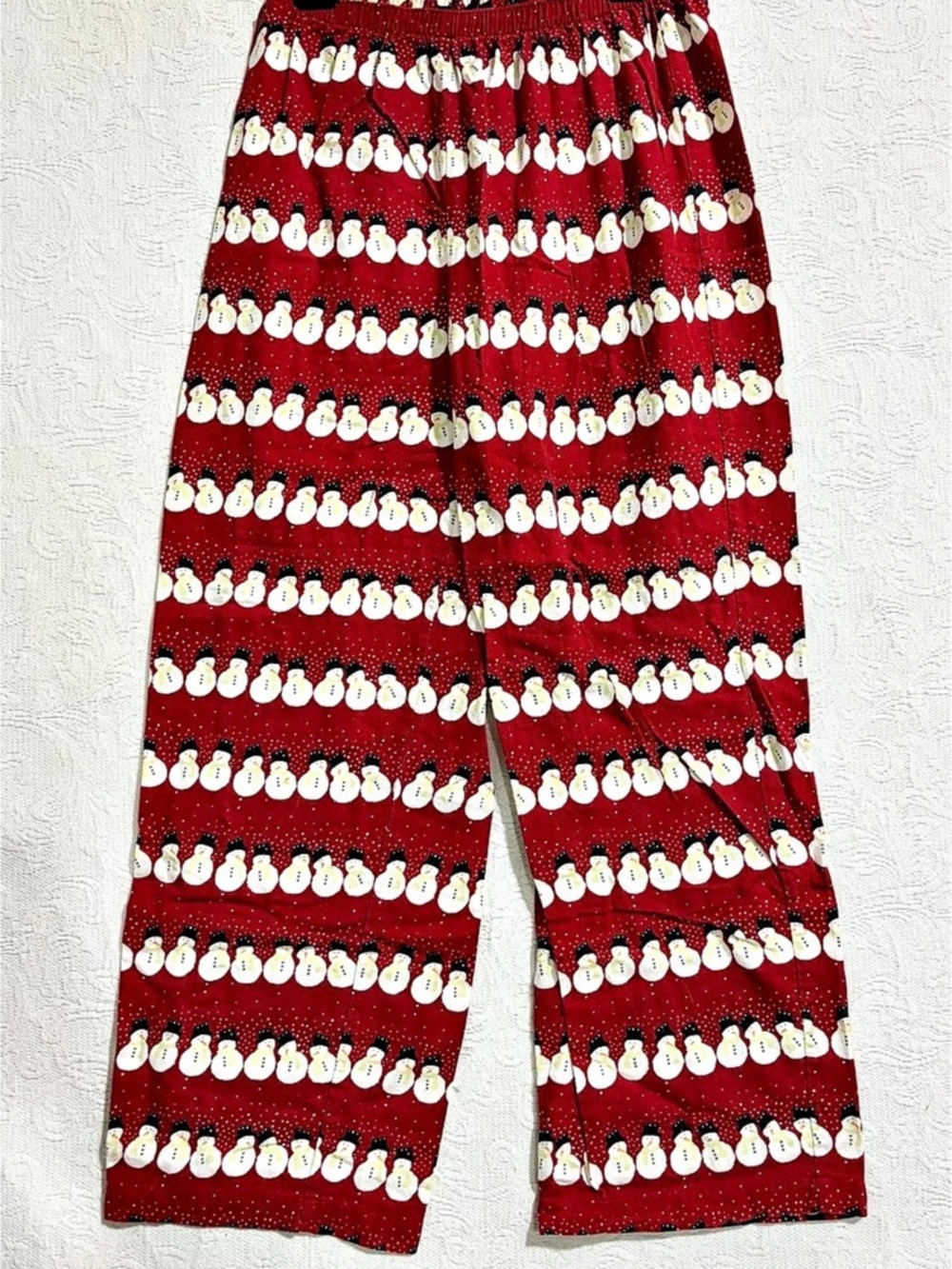 Holiday Snowman Print Straight Leg Cotton Pajama Pants Small